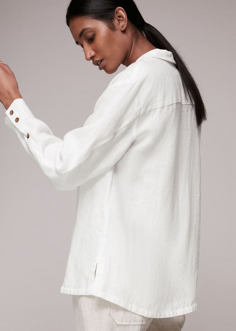 Whistles Layla Linen Shirts White | US-32764SRVL