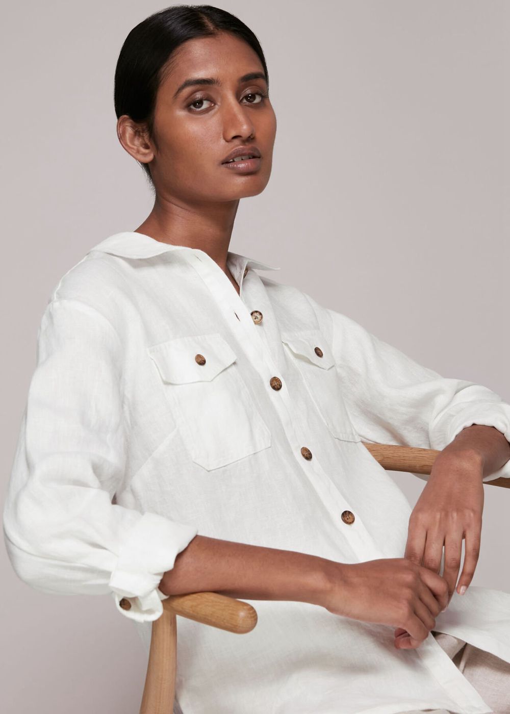 Whistles Layla Linen Shirts White | US-32764SRVL