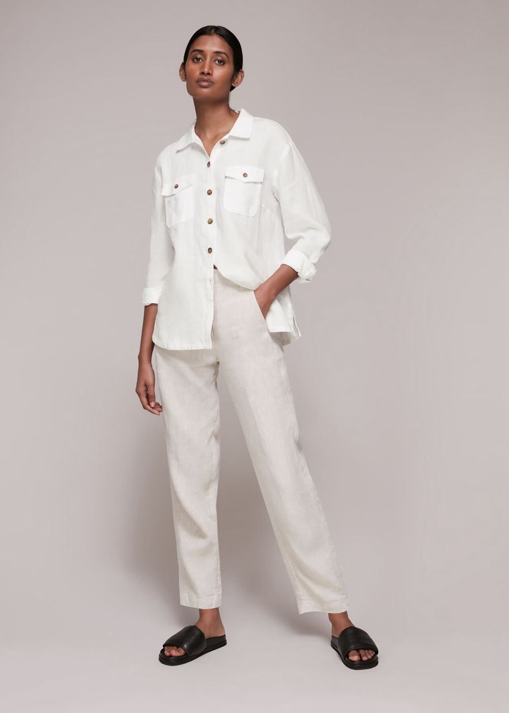 Whistles Layla Linen Shirts White | US-32764SRVL