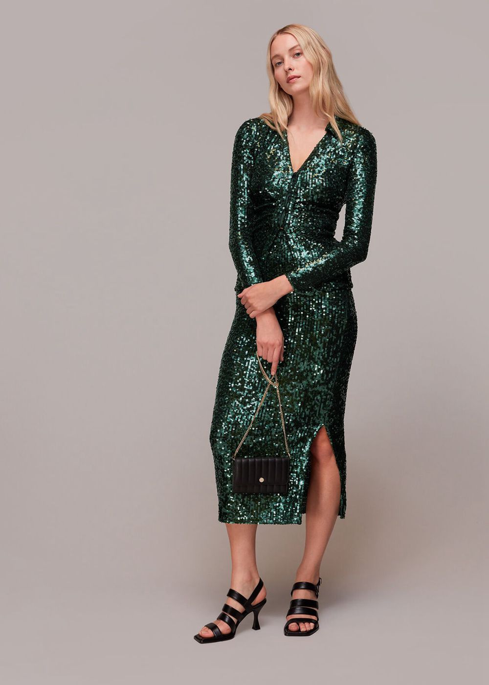 Whistles Layla Sequin Shirts Dark Green | US-32789IHML