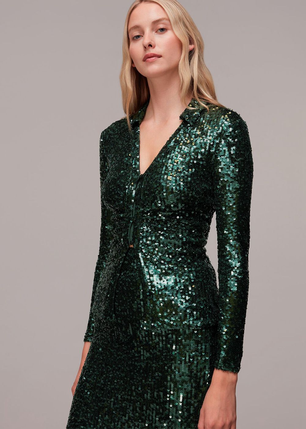 Whistles Layla Sequin Shirts Dark Green | US-32789IHML