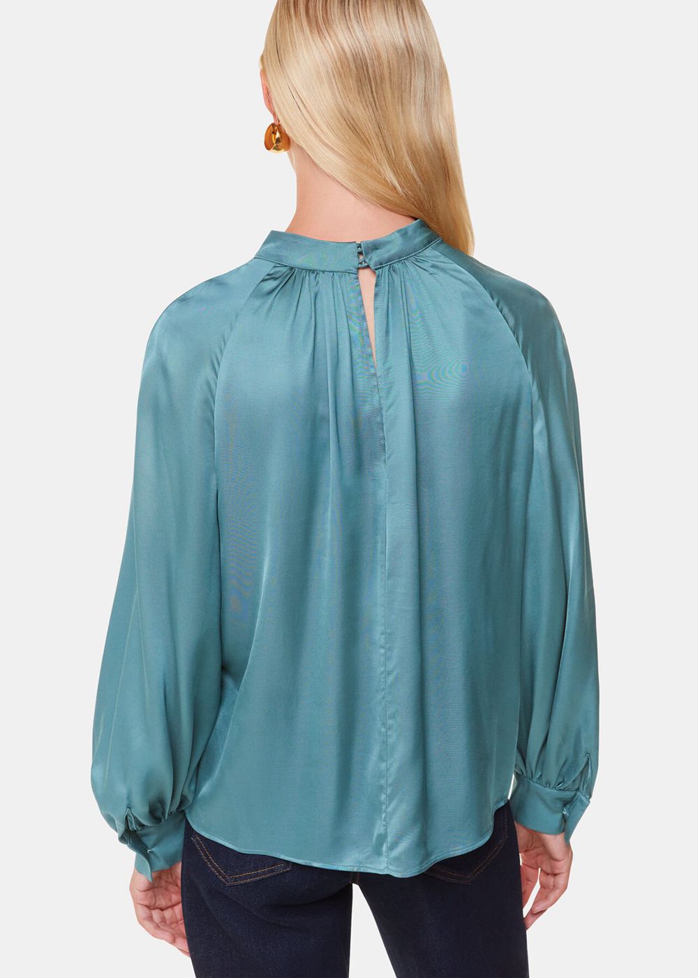 Whistles Lea Satin Blouse Turquoise | US-64371BQMJ