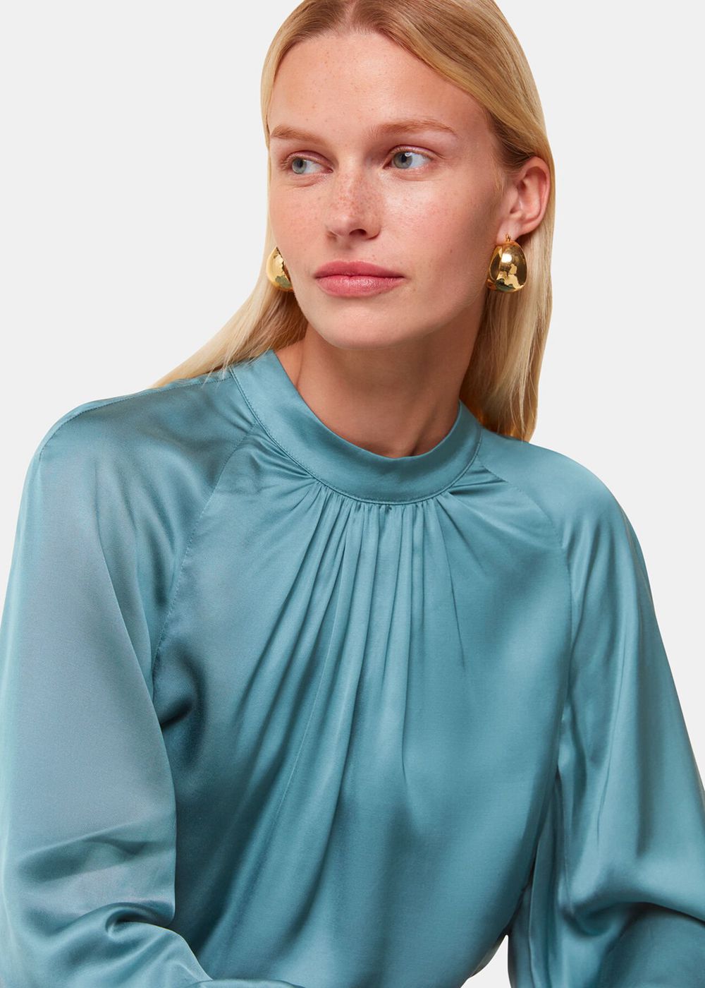 Whistles Lea Satin Blouse Turquoise | US-64371BQMJ