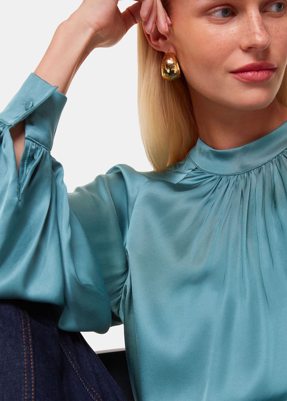 Whistles Lea Satin Blouse Turquoise | US-64371BQMJ