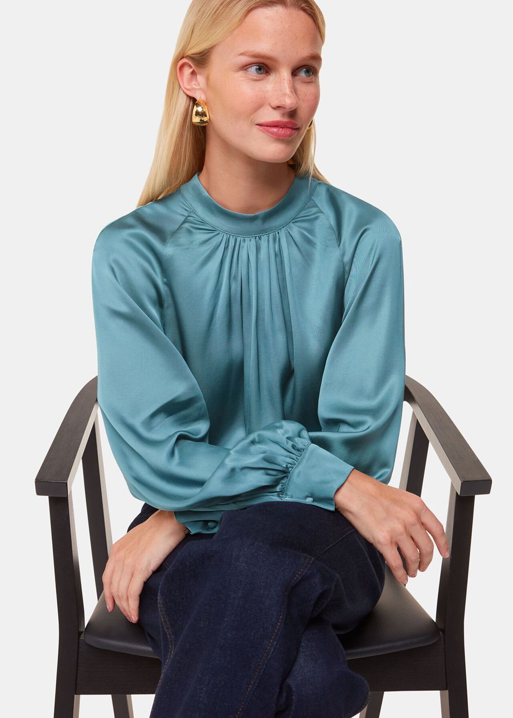 Whistles Lea Satin Blouse Turquoise | US-64371BQMJ