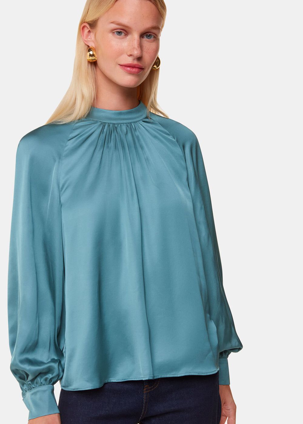 Whistles Lea Satin Blouse Turquoise | US-64371BQMJ