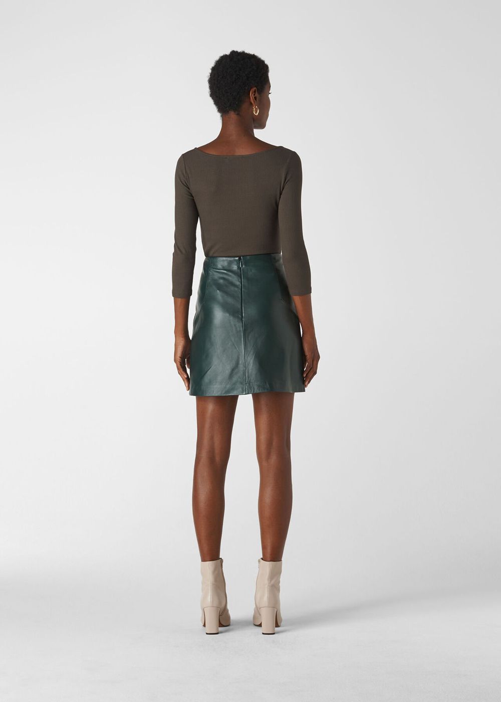 Whistles Leather A Line Skirts Dark Green | US-47892BFRX