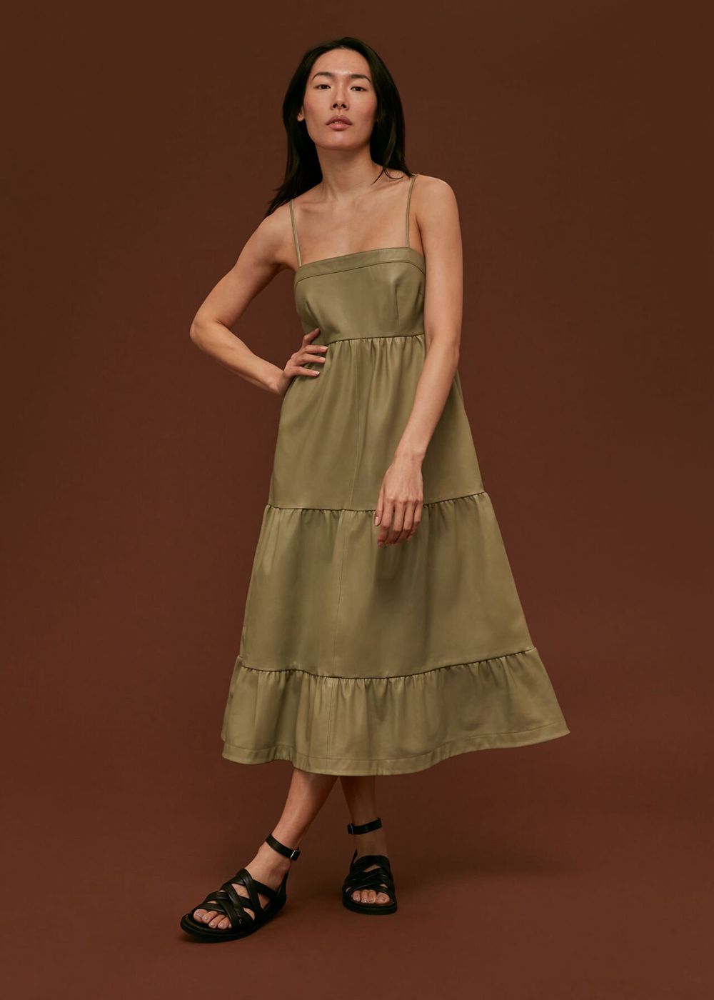 Whistles Leather Dress Green | US-52981CGXA