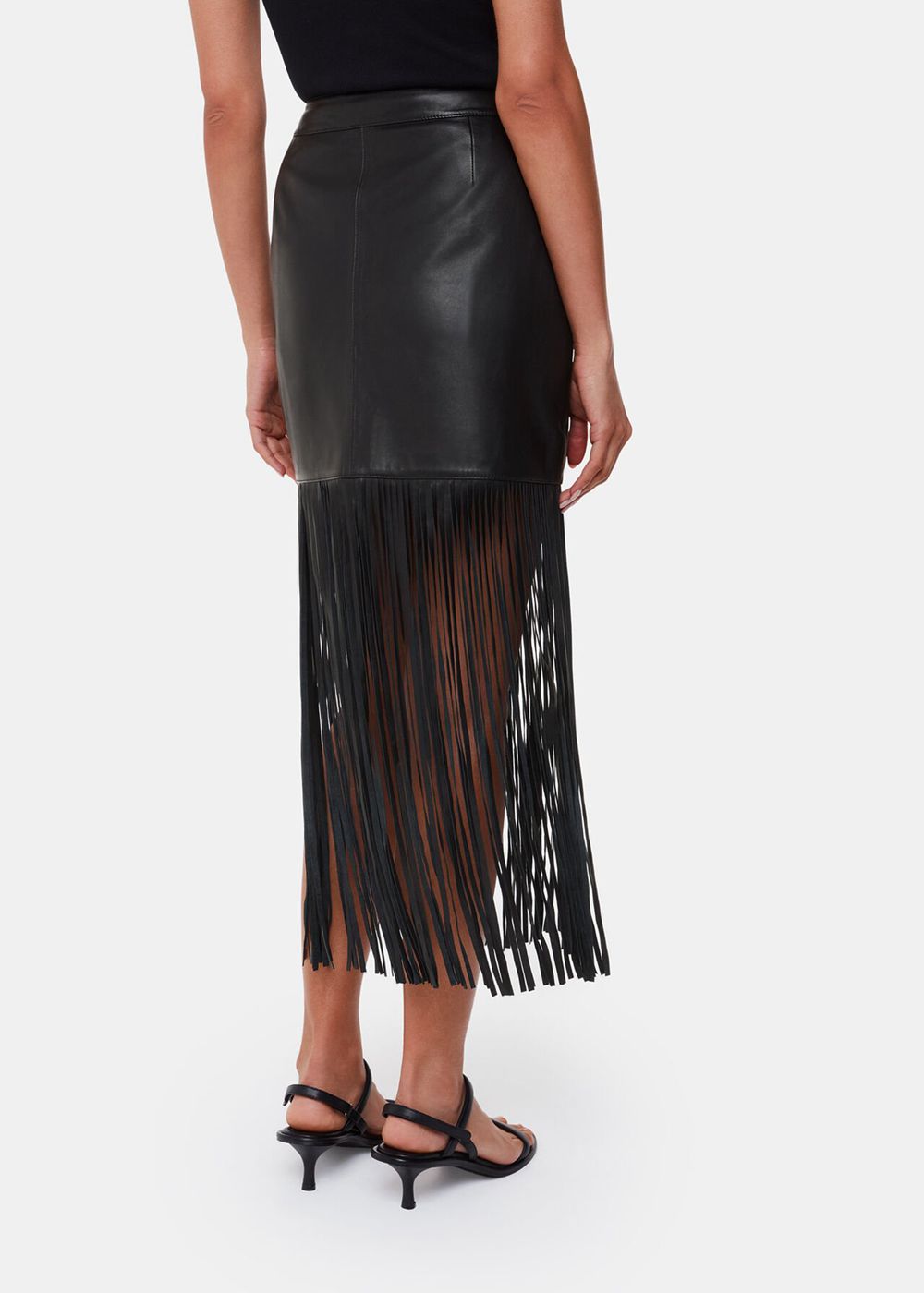 Whistles Leather Fringed Mini Skirts Black | US-50627XQVI