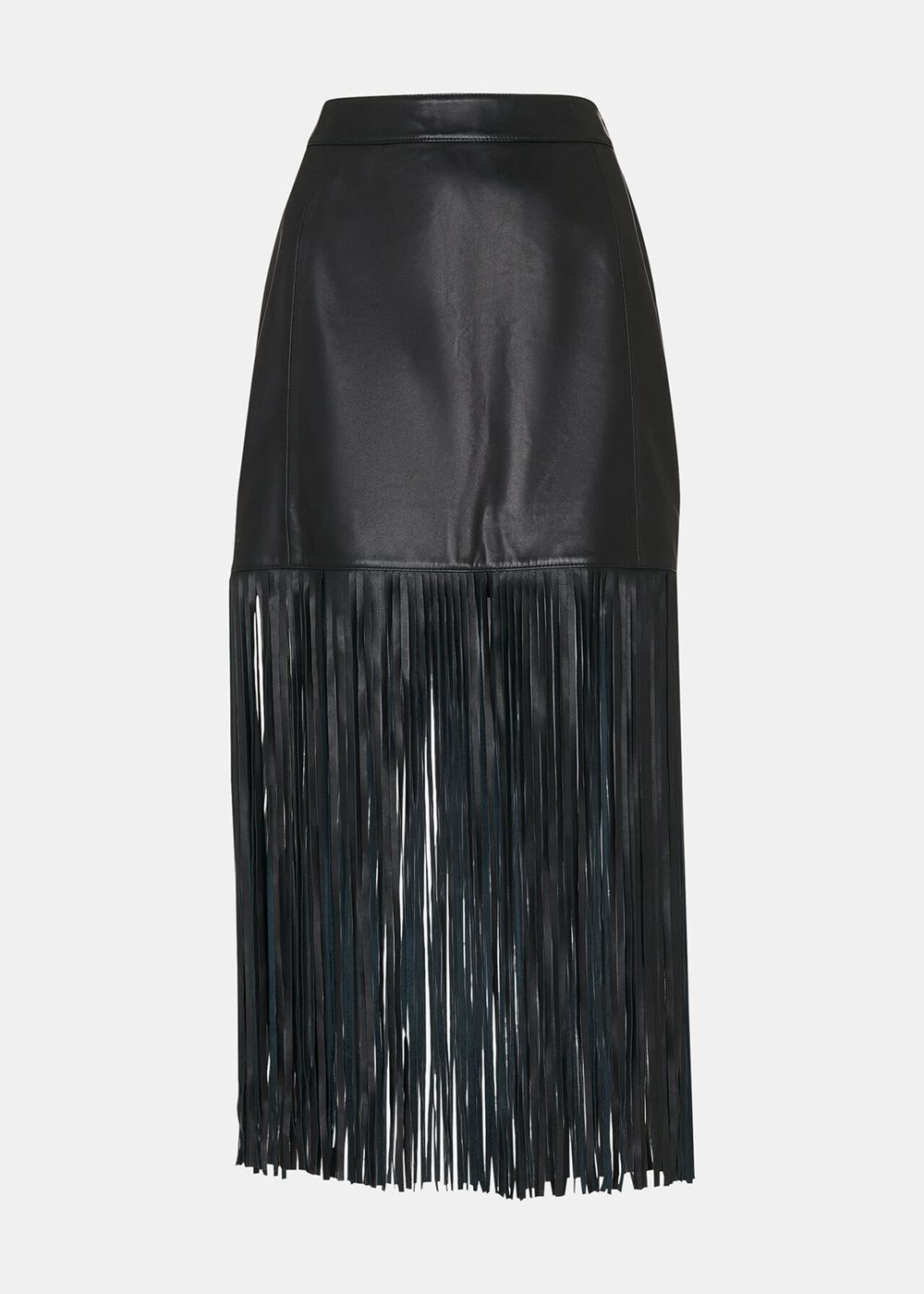 Whistles Leather Fringed Mini Skirts Black | US-50627XQVI