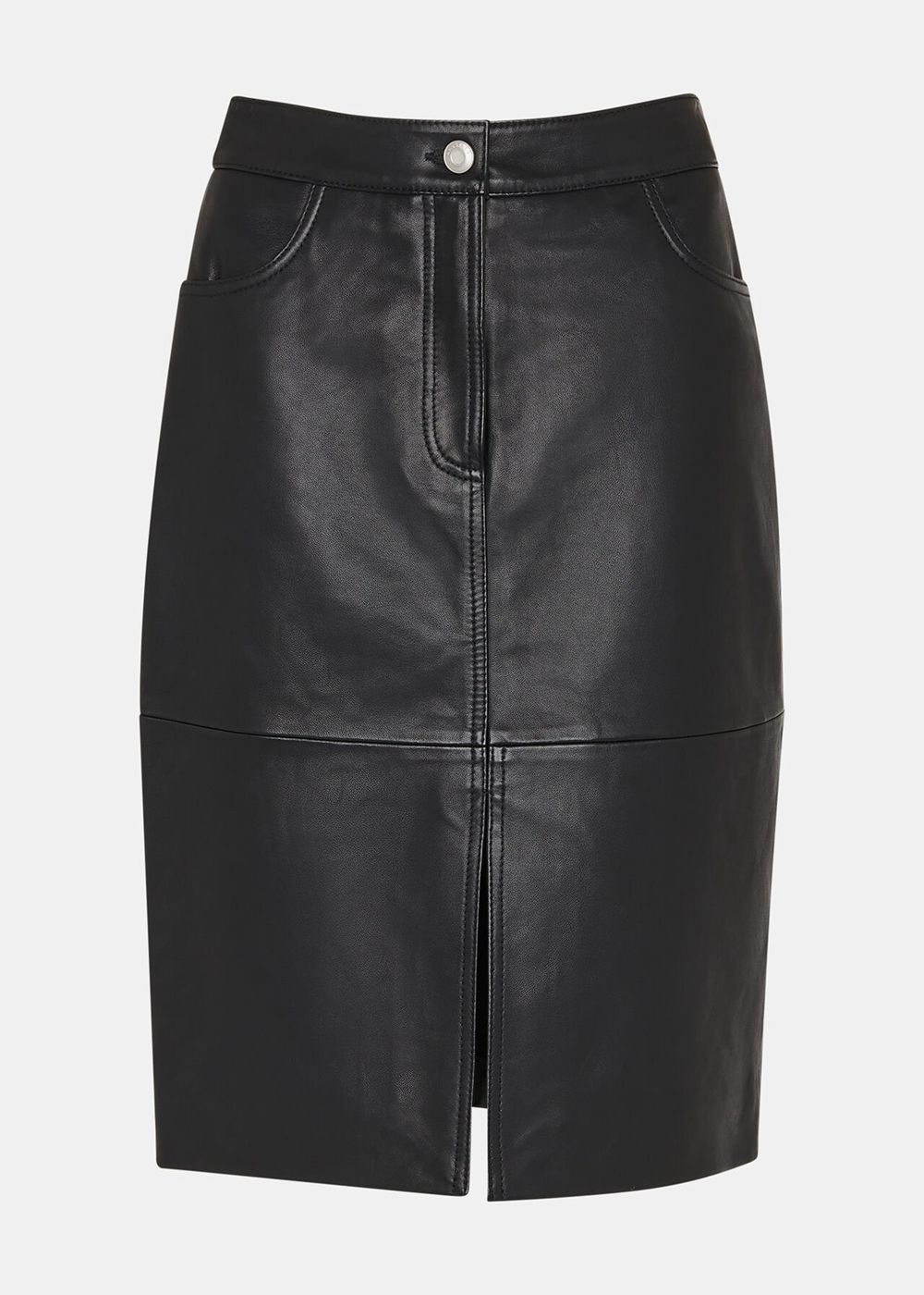 Whistles Leather Front Split Midi Skirts Black | US-82370MFBO