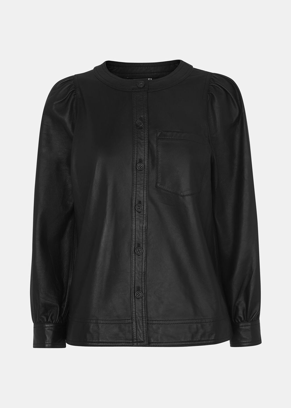 Whistles Leather Gathered Sleeve Shirts Black | US-85039EYIQ