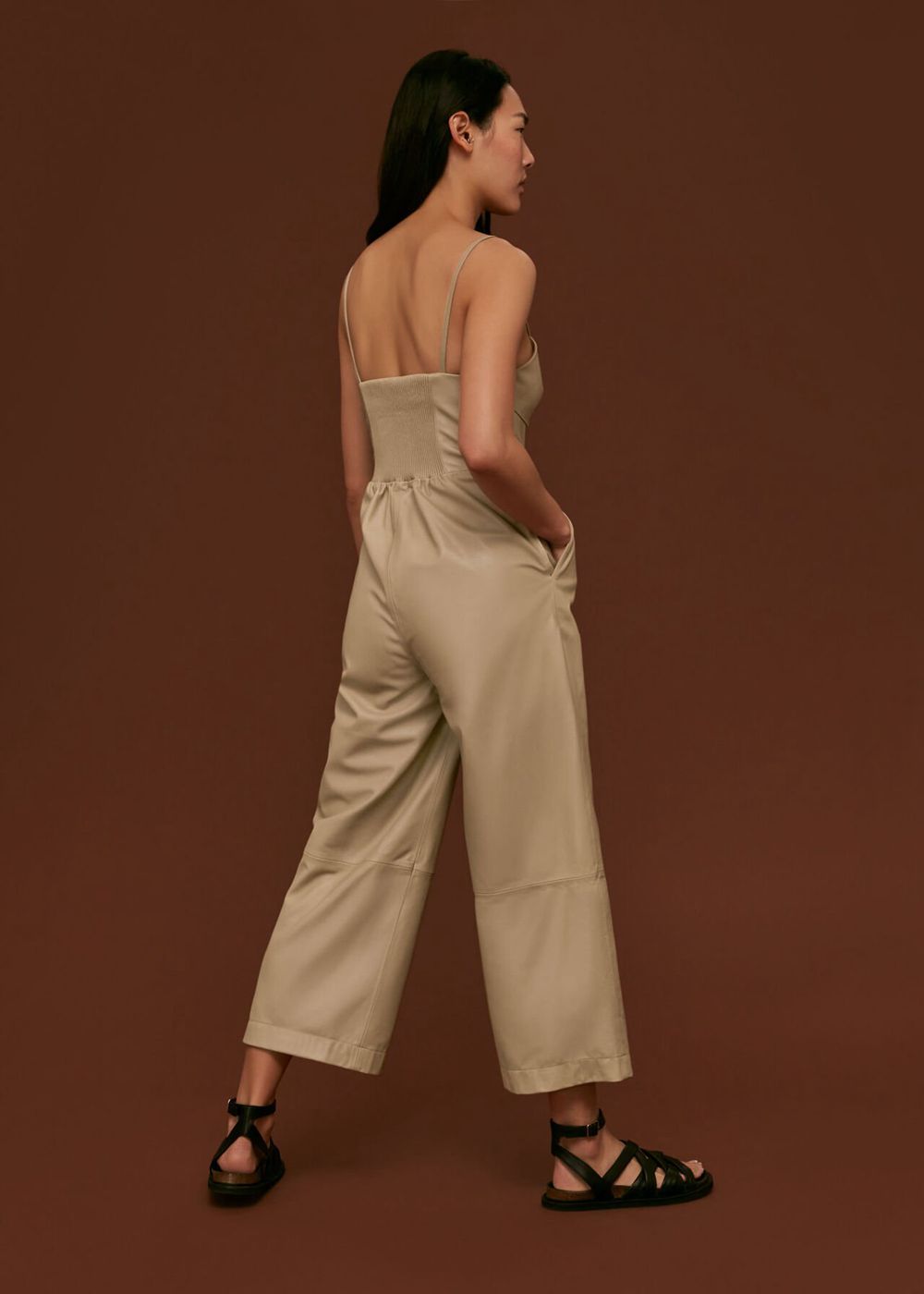 Whistles Leather Jumpsuit Neutral | US-84712NEKV