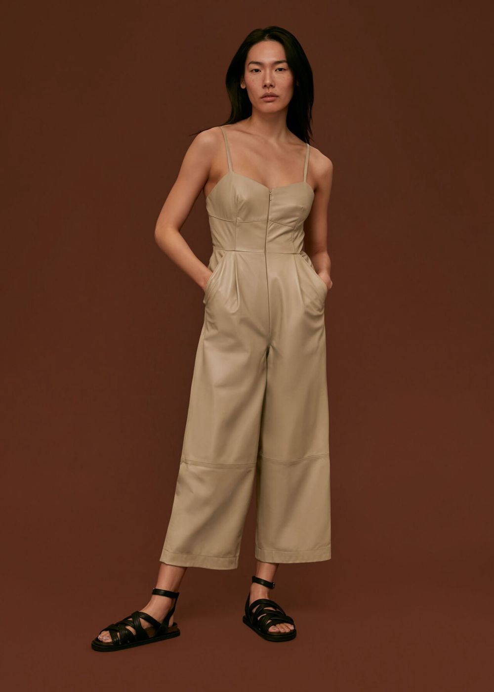 Whistles Leather Jumpsuit Neutral | US-84712NEKV