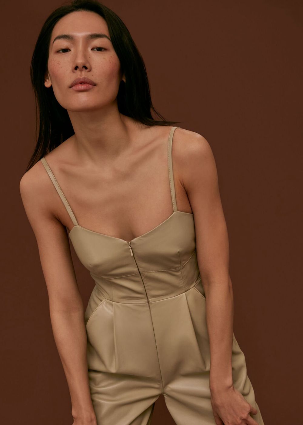 Whistles Leather Jumpsuit Neutral | US-84712NEKV