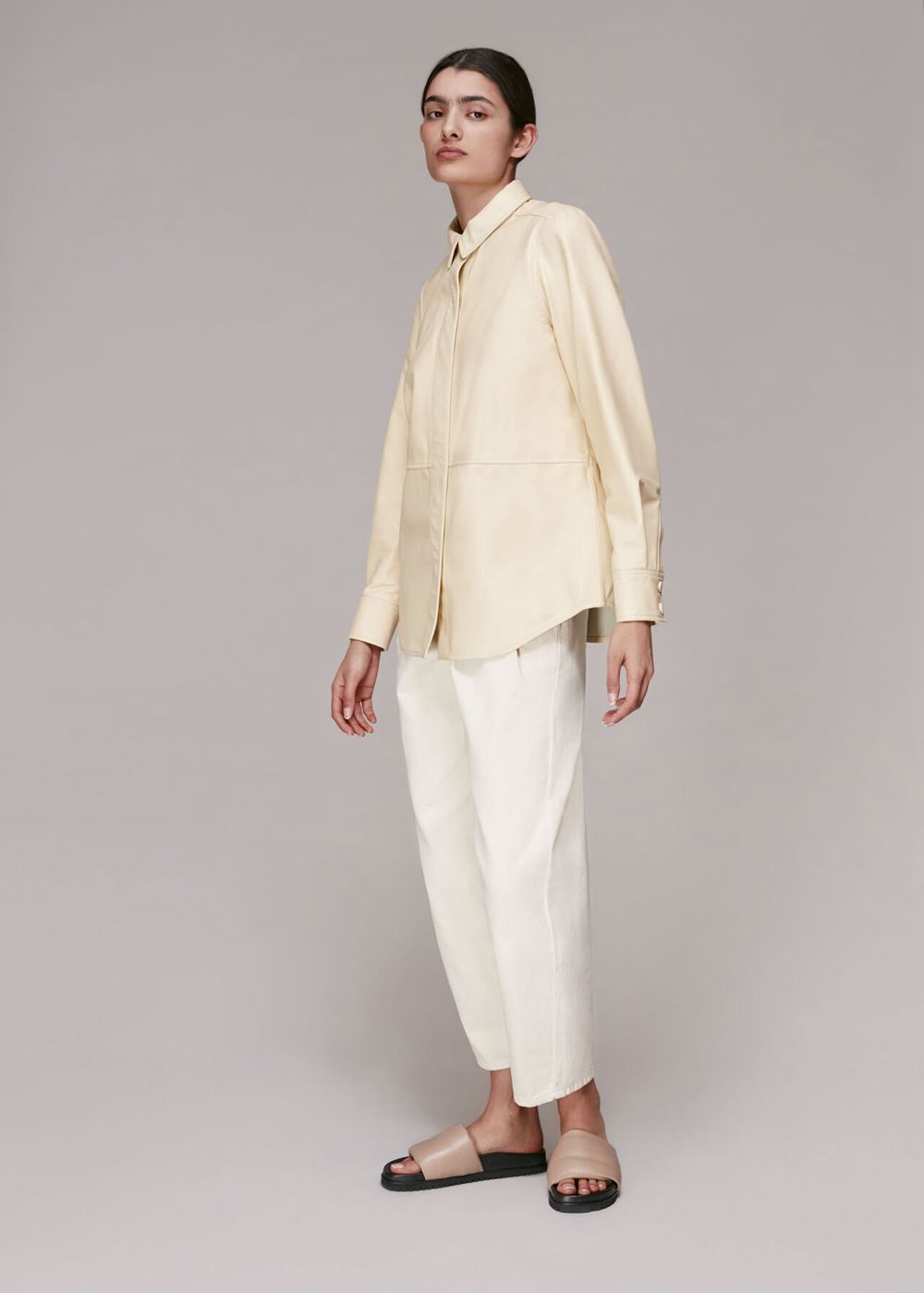 Whistles Leather Panelled Shirts Yellow | US-57269ADBP