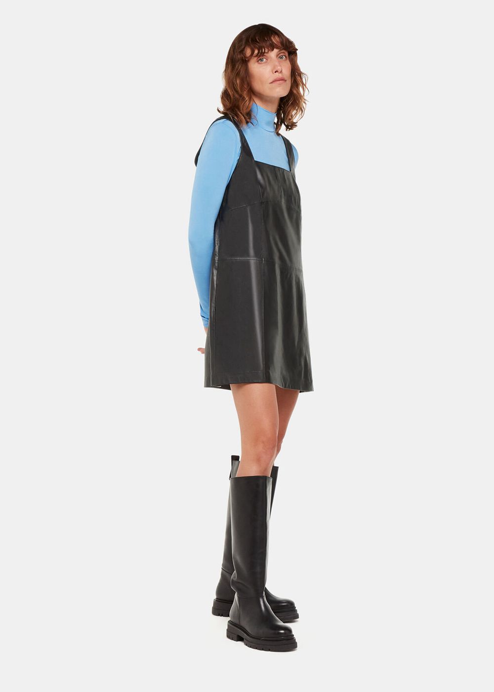 Whistles Leather Pinafore Dress Black | US-29107RVSQ