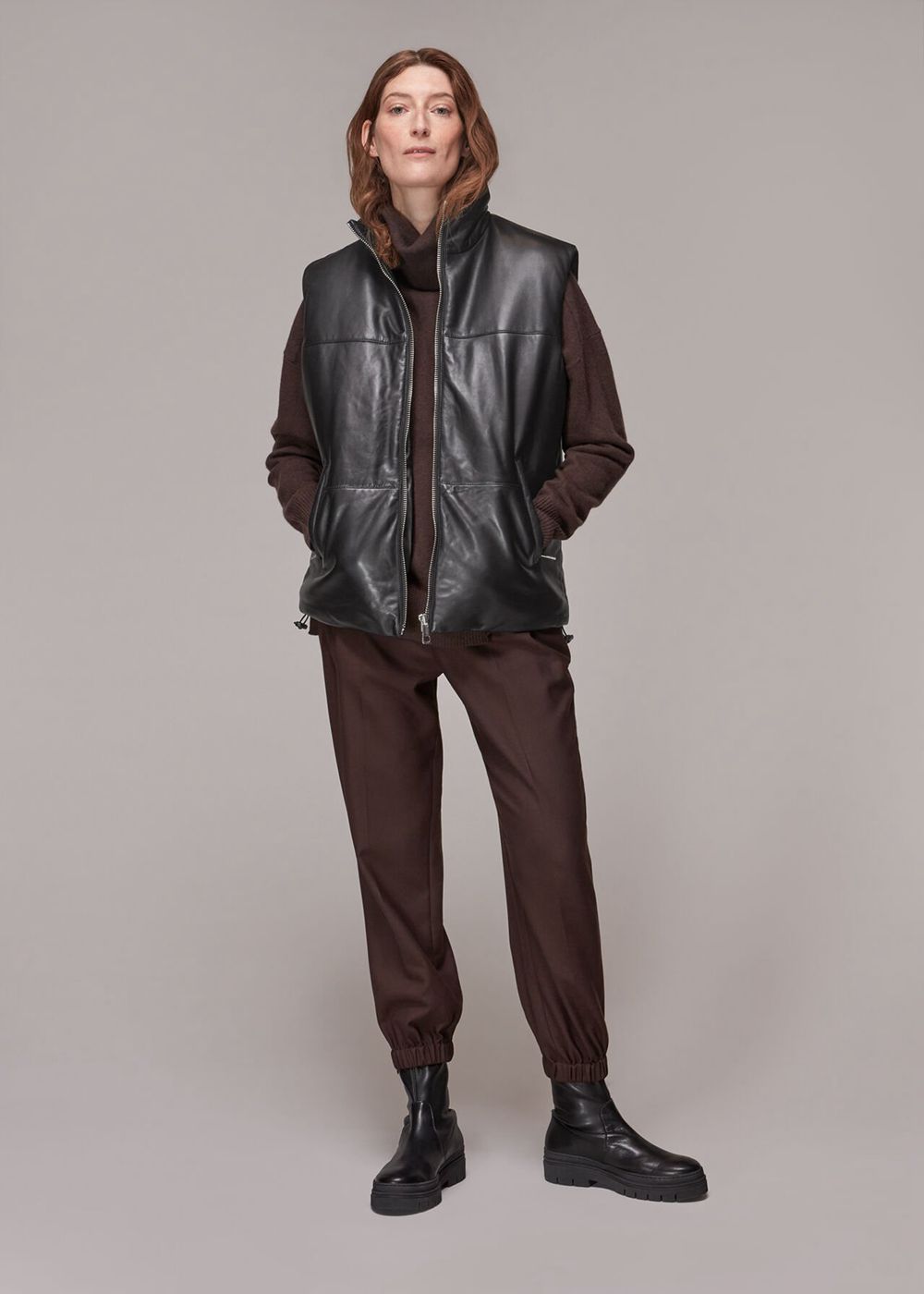 Whistles Leather Puffer Quilted Vest Black | US-35716HIFW