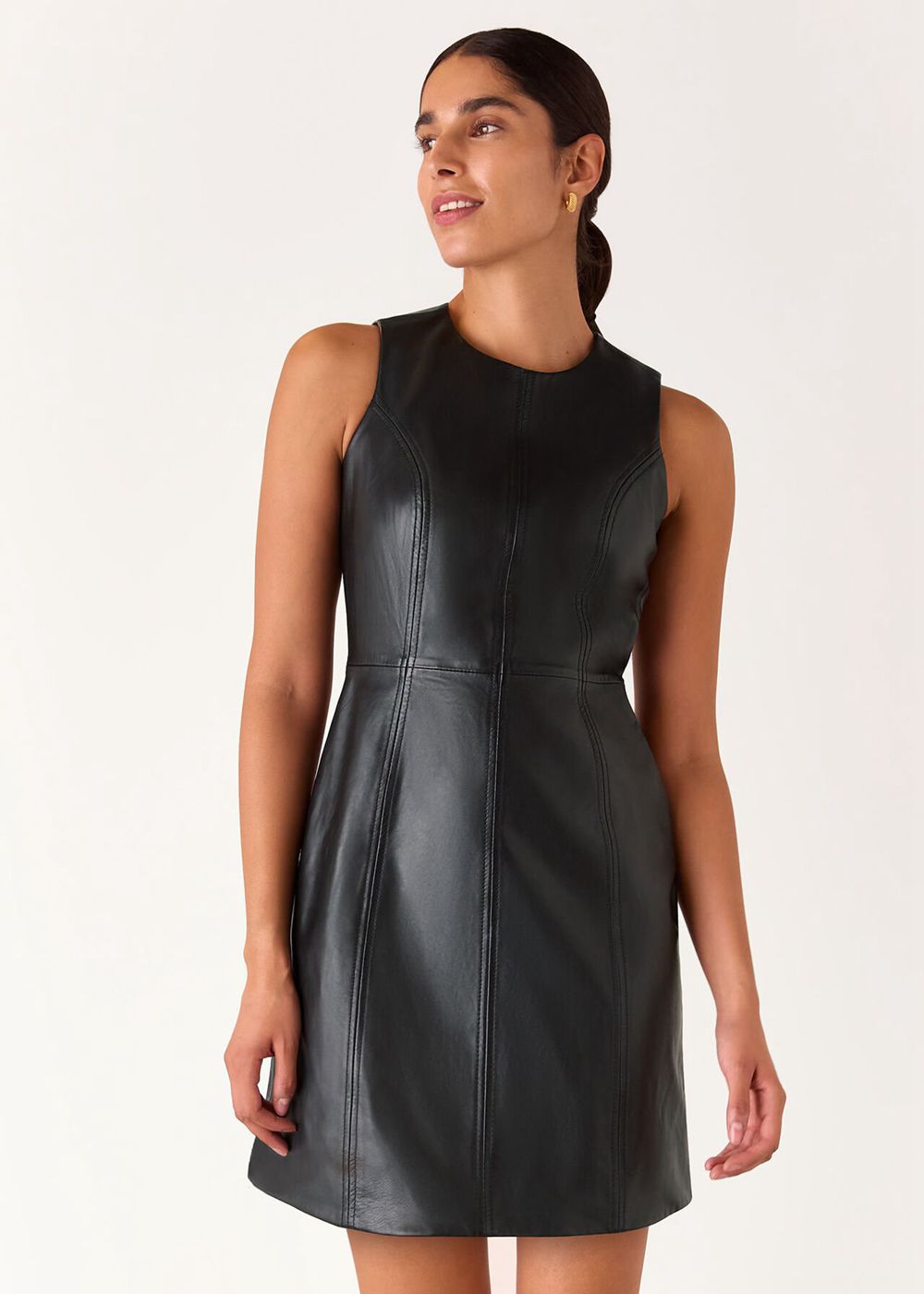 Whistles Leather Shift Dress Black | US-39104QETK