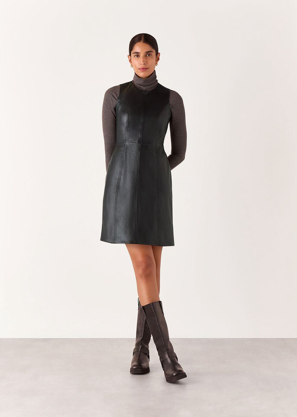 Whistles Leather Shift Dress Black | US-39104QETK