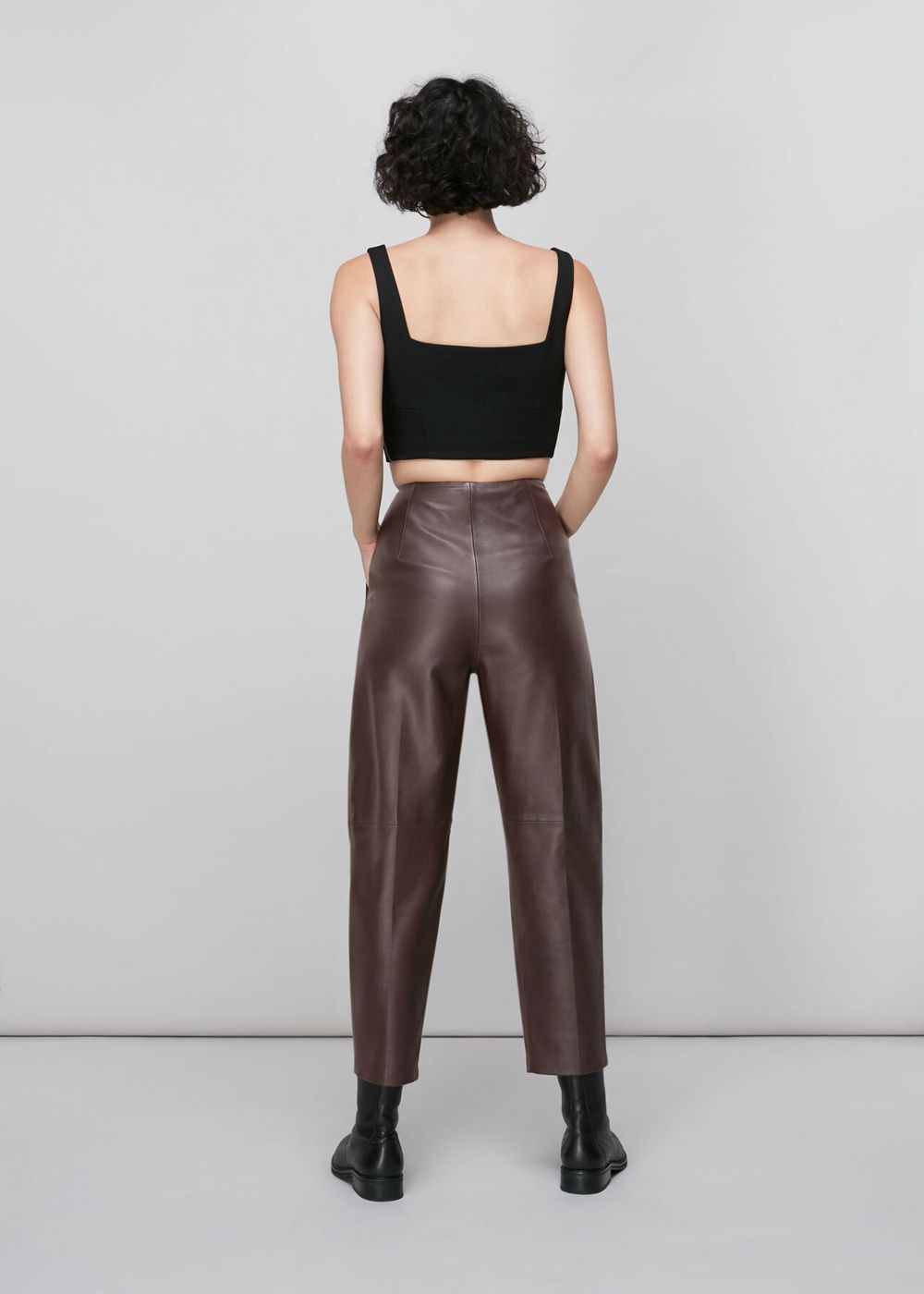 Whistles Leather Tapered Pants Burgundy | US-56914OMFS