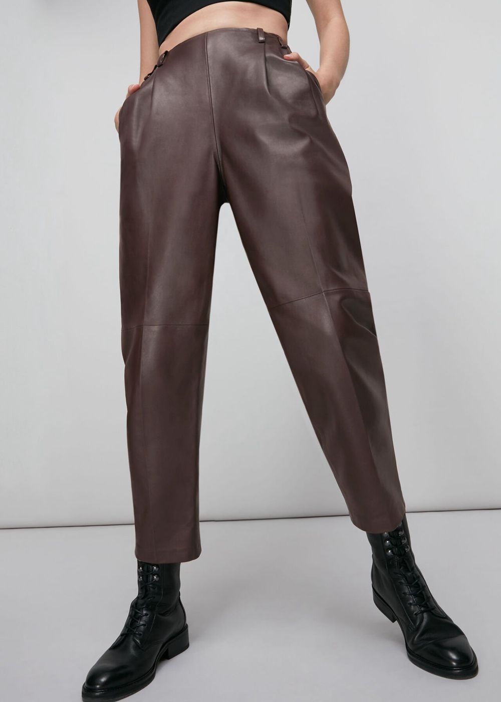 Whistles Leather Tapered Pants Burgundy | US-56914OMFS