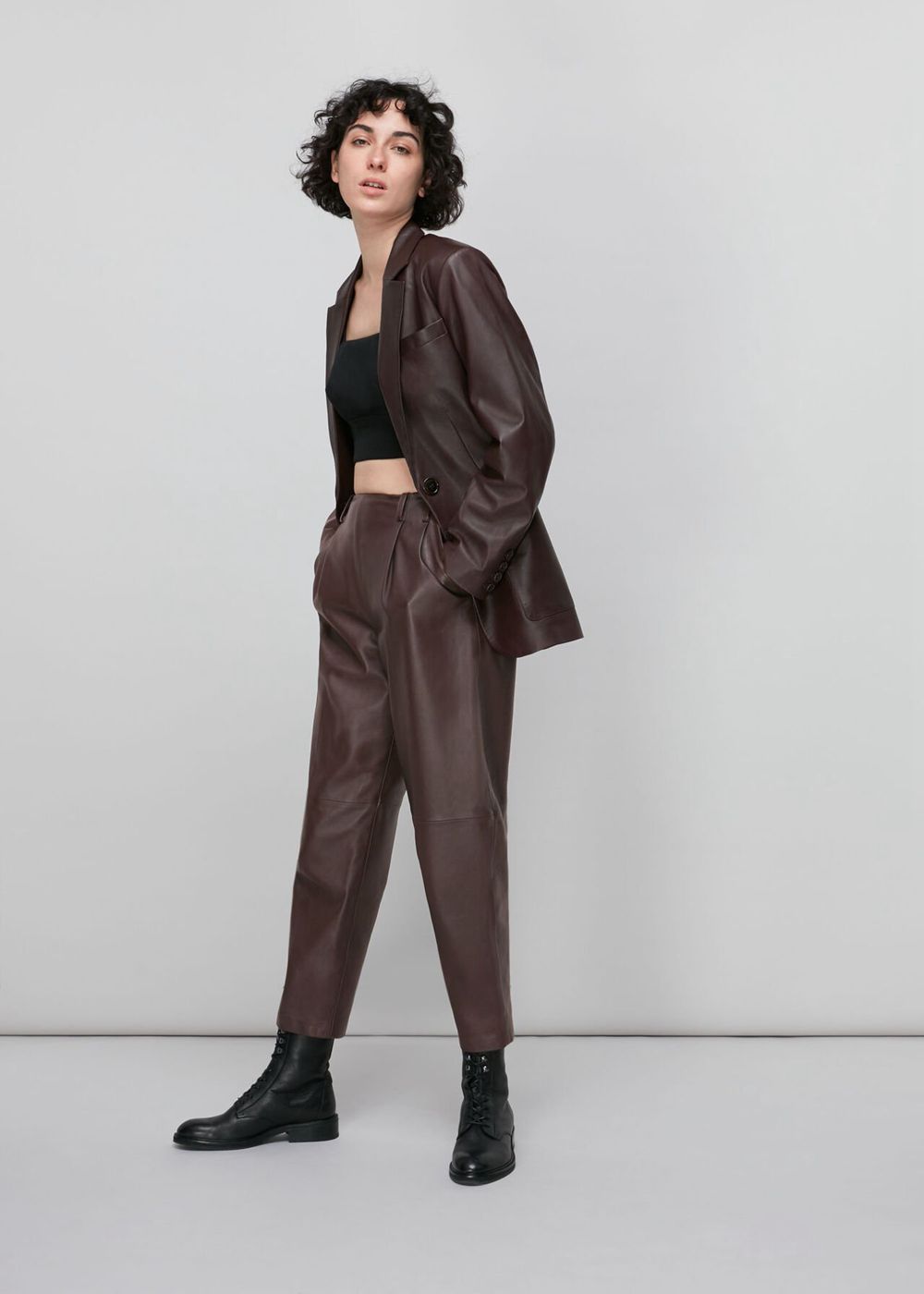 Whistles Leather Tapered Pants Burgundy | US-56914OMFS