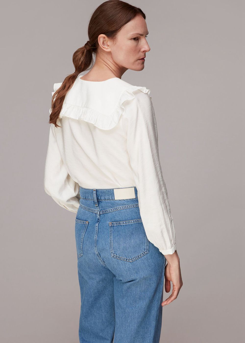 Whistles Lenny Frill Collar Detail Top White | US-68453KNOB