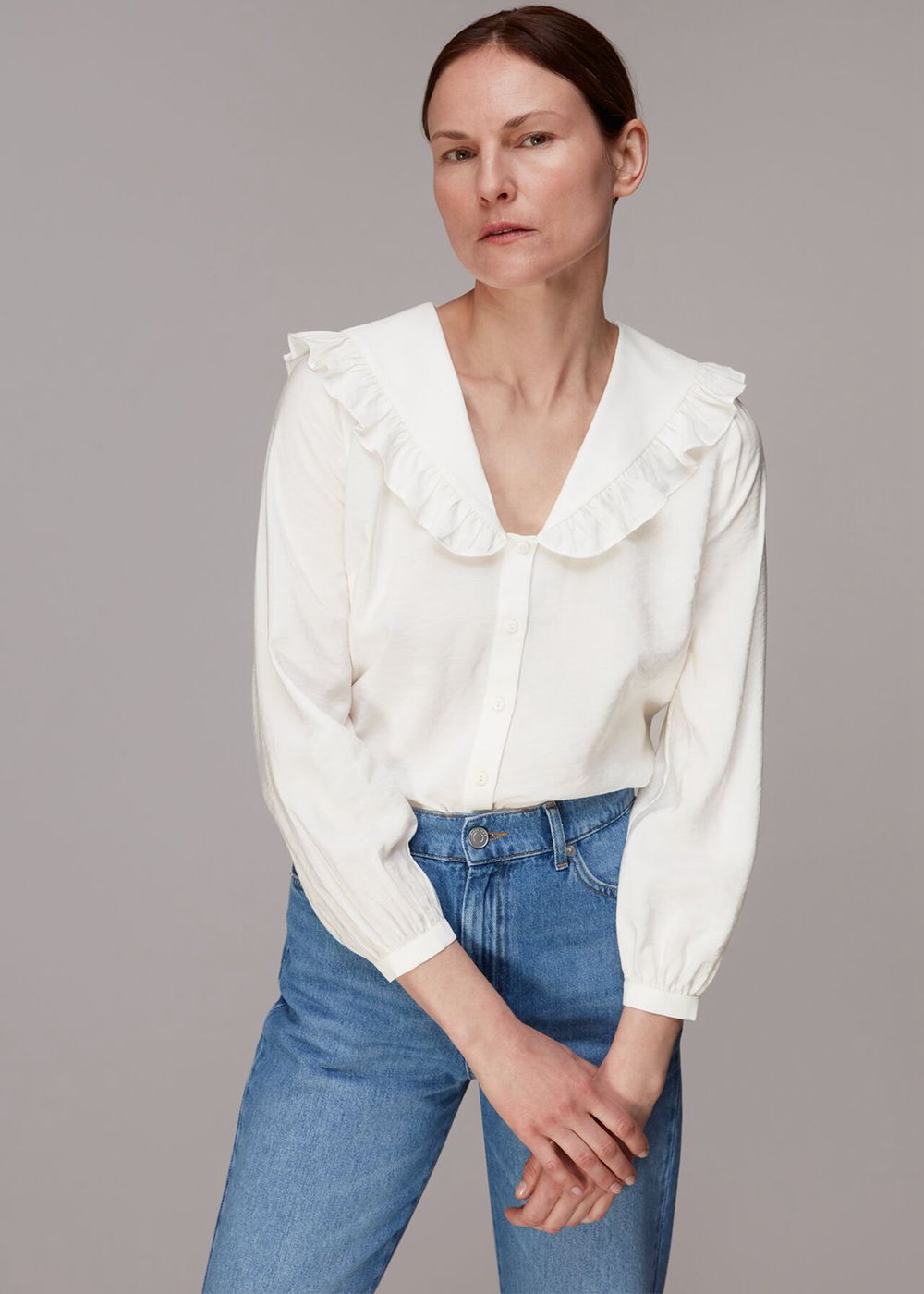 Whistles Lenny Frill Collar Detail Top White | US-68453KNOB