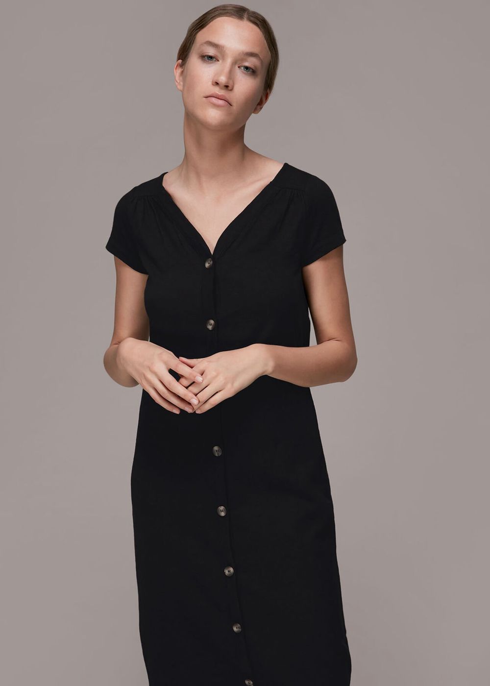 Whistles Leonie Button Through Dress Black | US-46852APXD