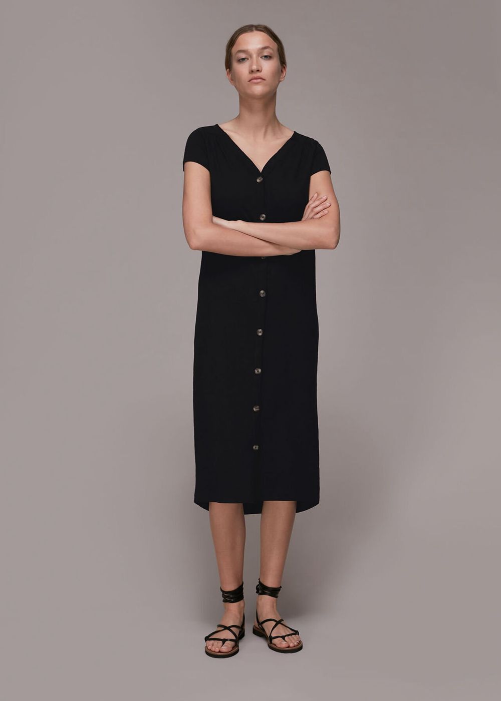 Whistles Leonie Button Through Dress Black | US-46852APXD