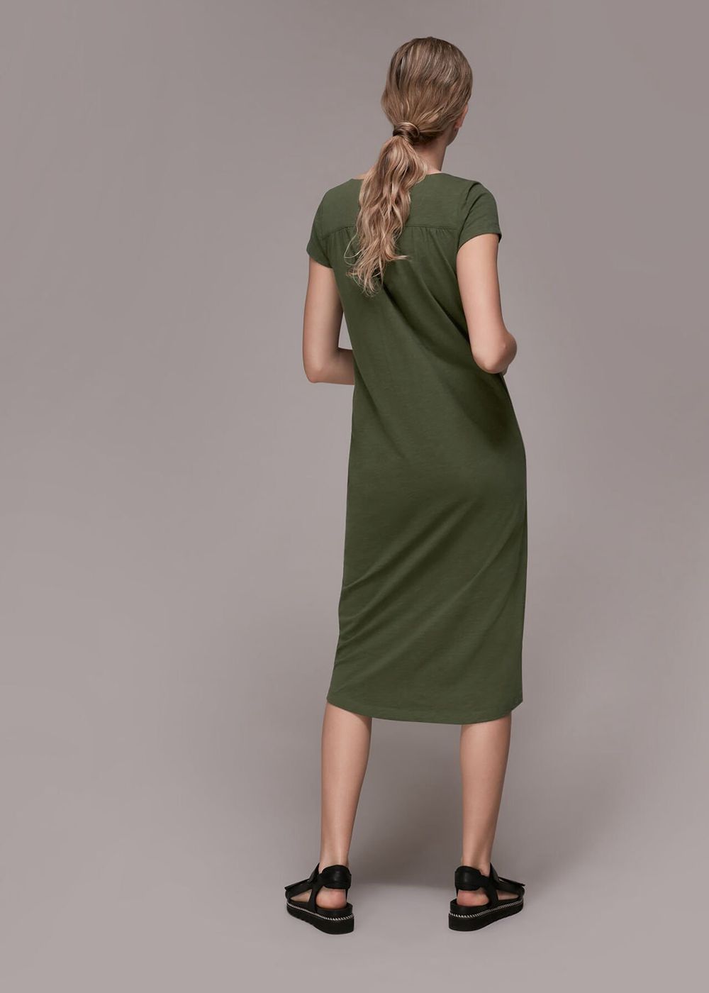 Whistles Leonie Button Through Dress Khaki | US-48695YSFM