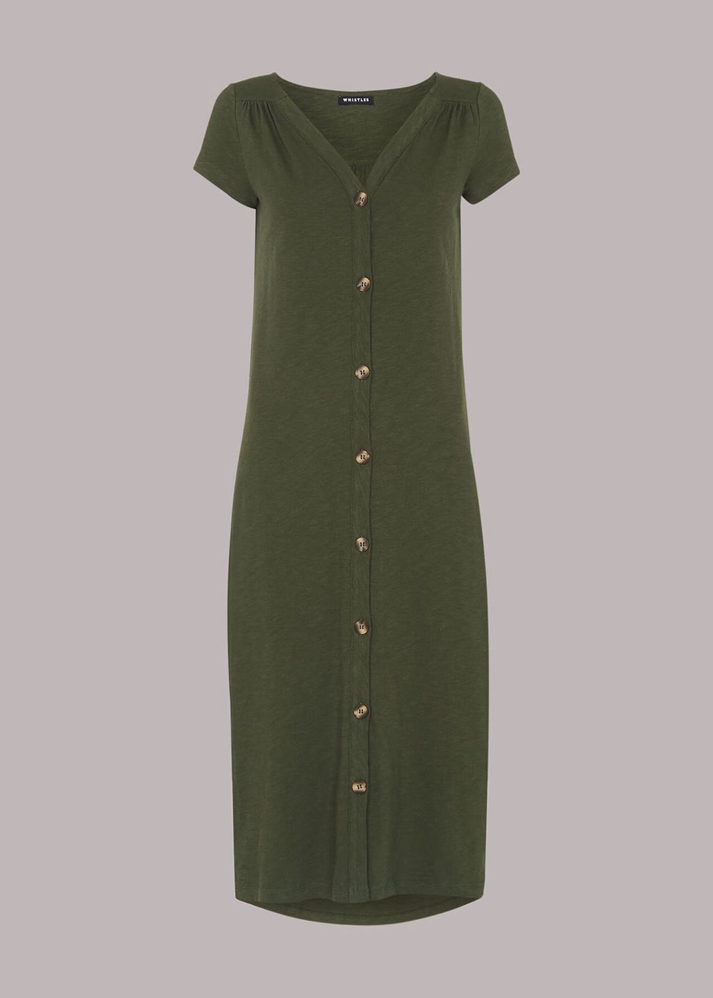 Whistles Leonie Button Through Dress Khaki | US-48695YSFM