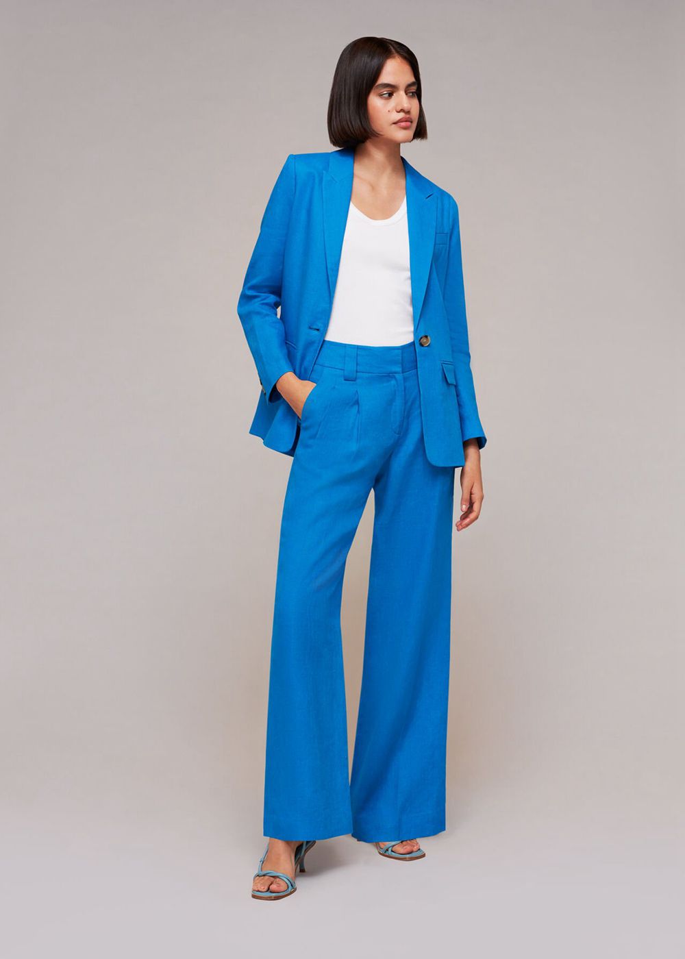 Whistles Leonie Linen Pants Blue | US-13485JDXY