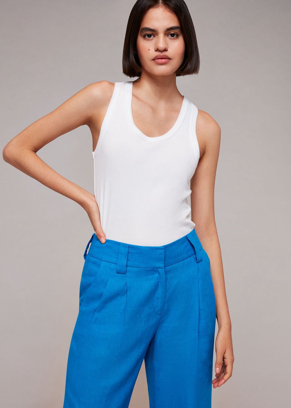 Whistles Leonie Linen Pants Blue | US-13485JDXY