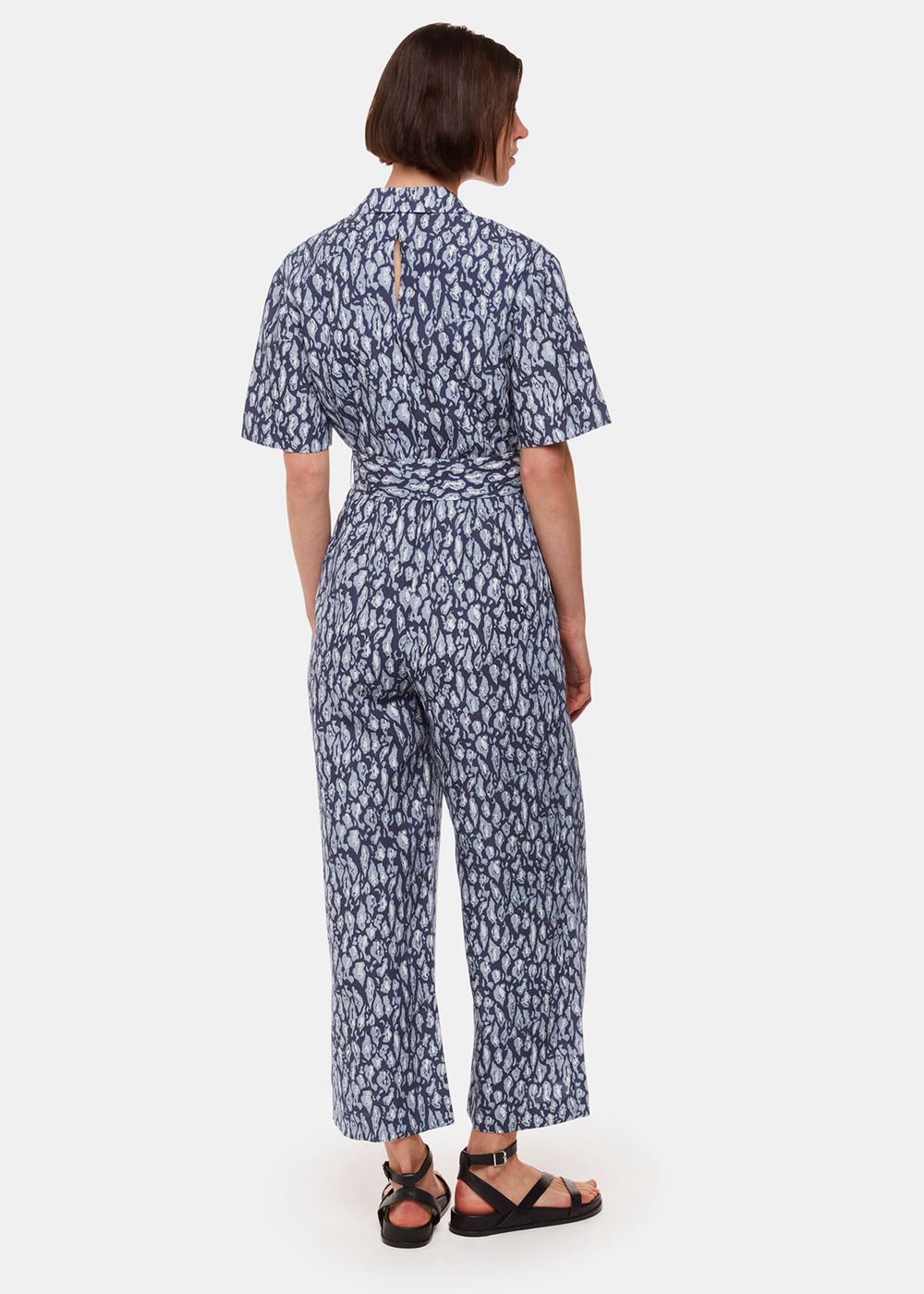 Whistles Leopard Linen Blend Jumpsuit Navy / Multicolor | US-79264TOAF