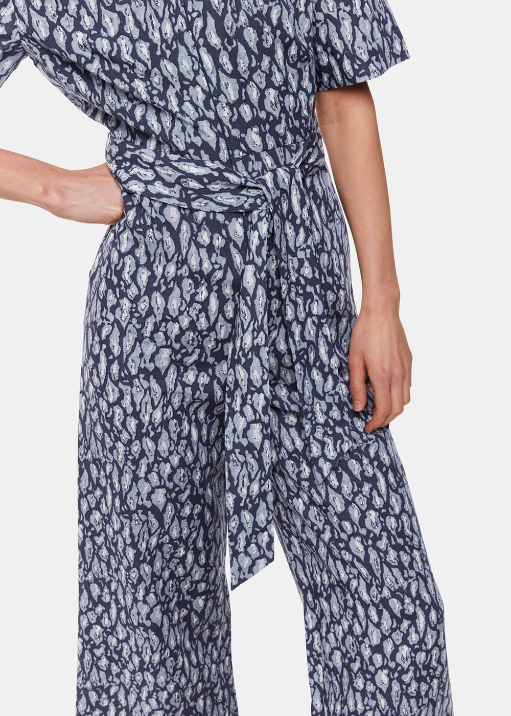 Whistles Leopard Linen Blend Jumpsuit Navy / Multicolor | US-79264TOAF