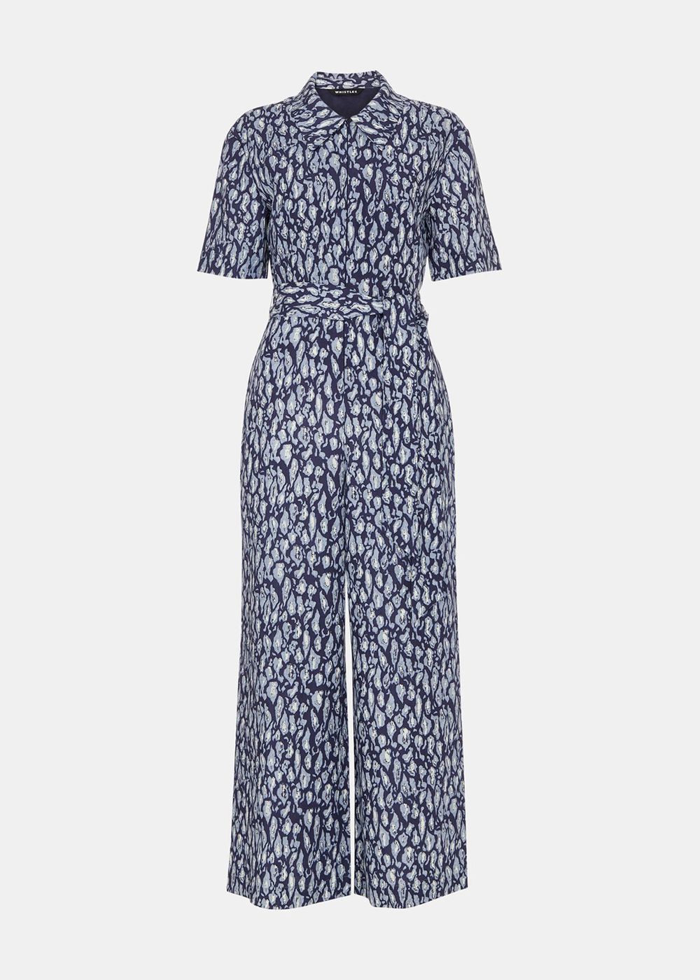 Whistles Leopard Linen Blend Jumpsuit Navy / Multicolor | US-79264TOAF