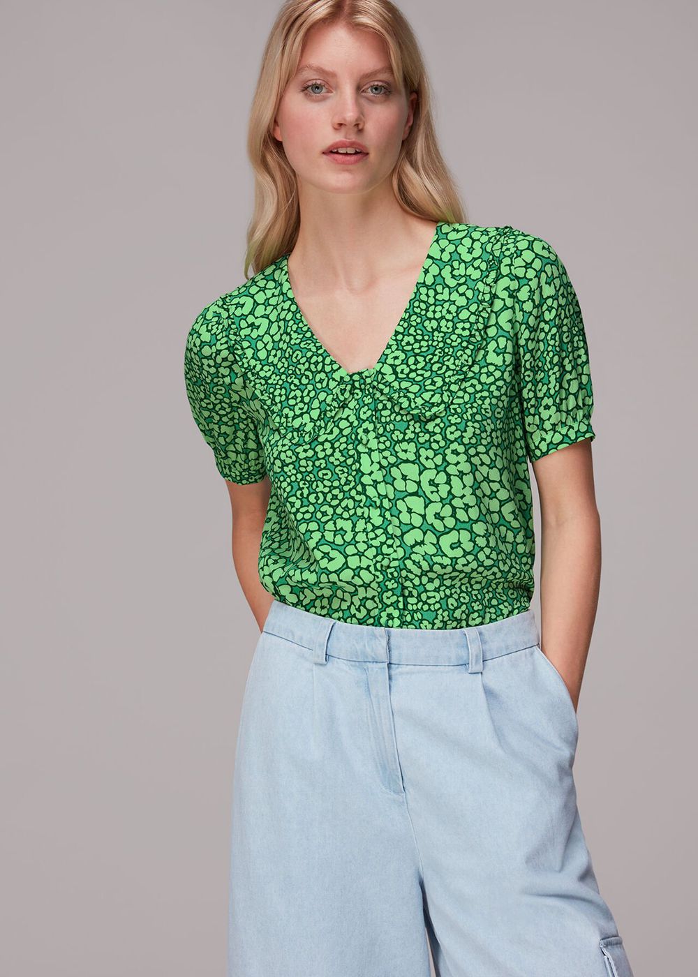 Whistles Leopard Petals Collar Top Green / Multicolor | US-81067SKJR