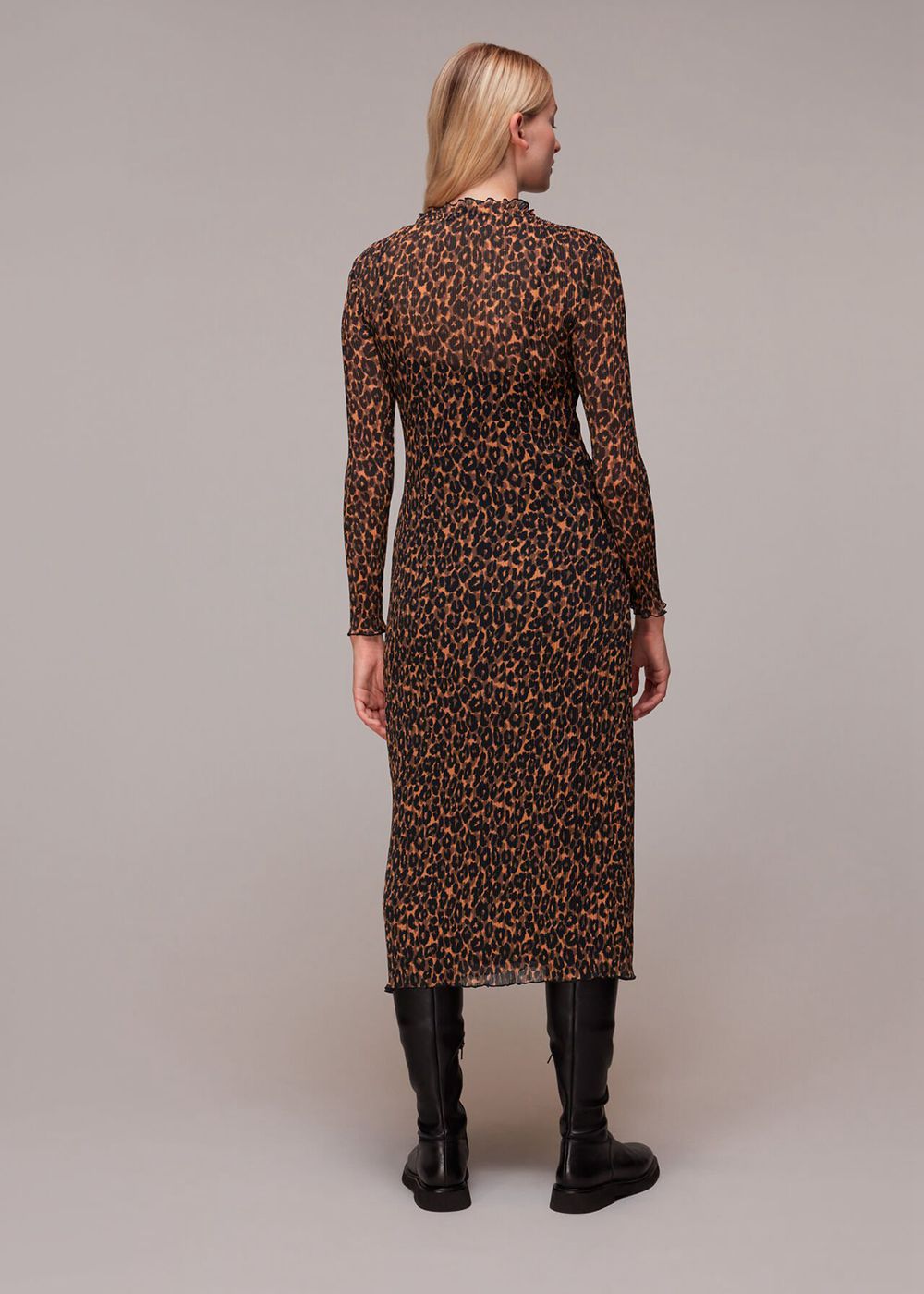 Whistles Leopard Plisse Midi Dress Leopard | US-67540OHJW