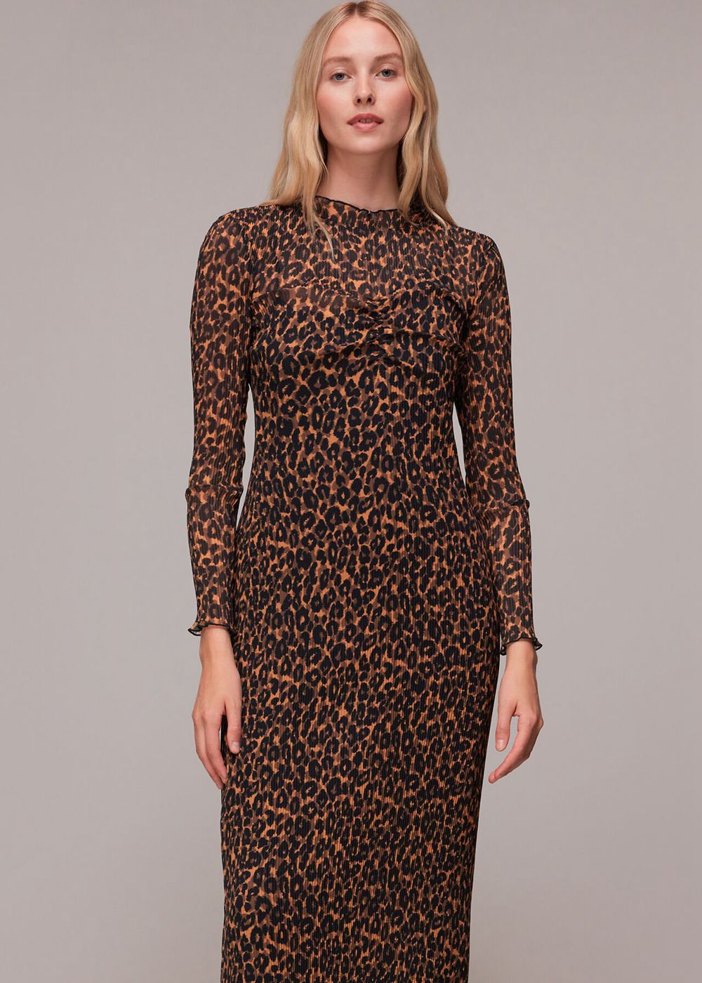 Whistles Leopard Plisse Midi Dress Leopard | US-67540OHJW