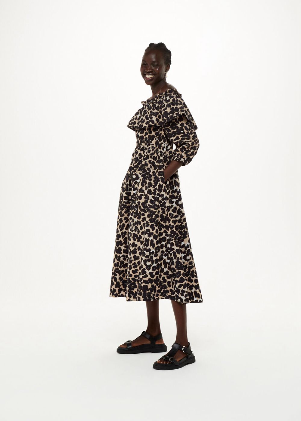 Whistles Leopard Spot Bardot Dress Leopard | US-90658HAIX