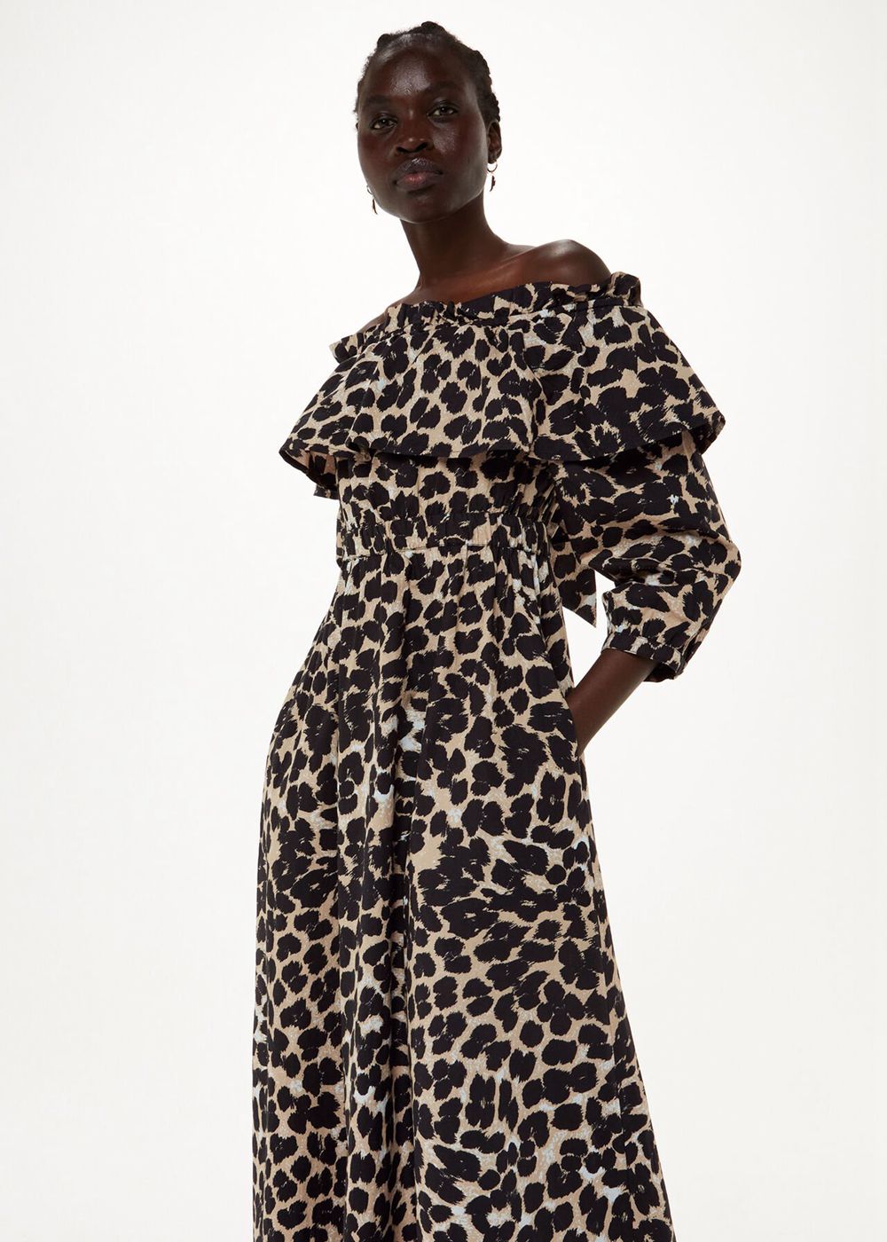 Whistles Leopard Spot Bardot Dress Leopard | US-90658HAIX