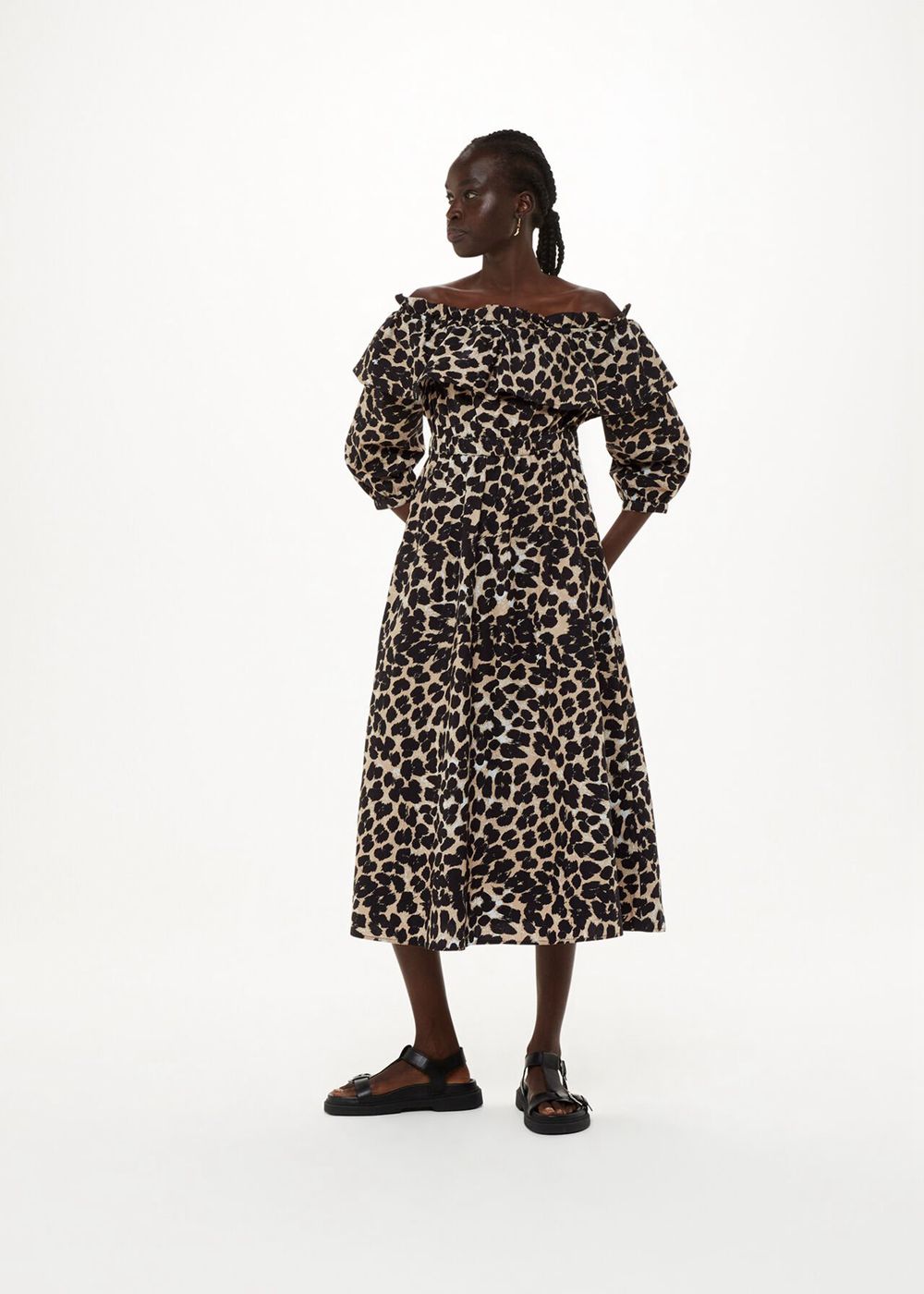 Whistles Leopard Spot Bardot Dress Leopard | US-90658HAIX