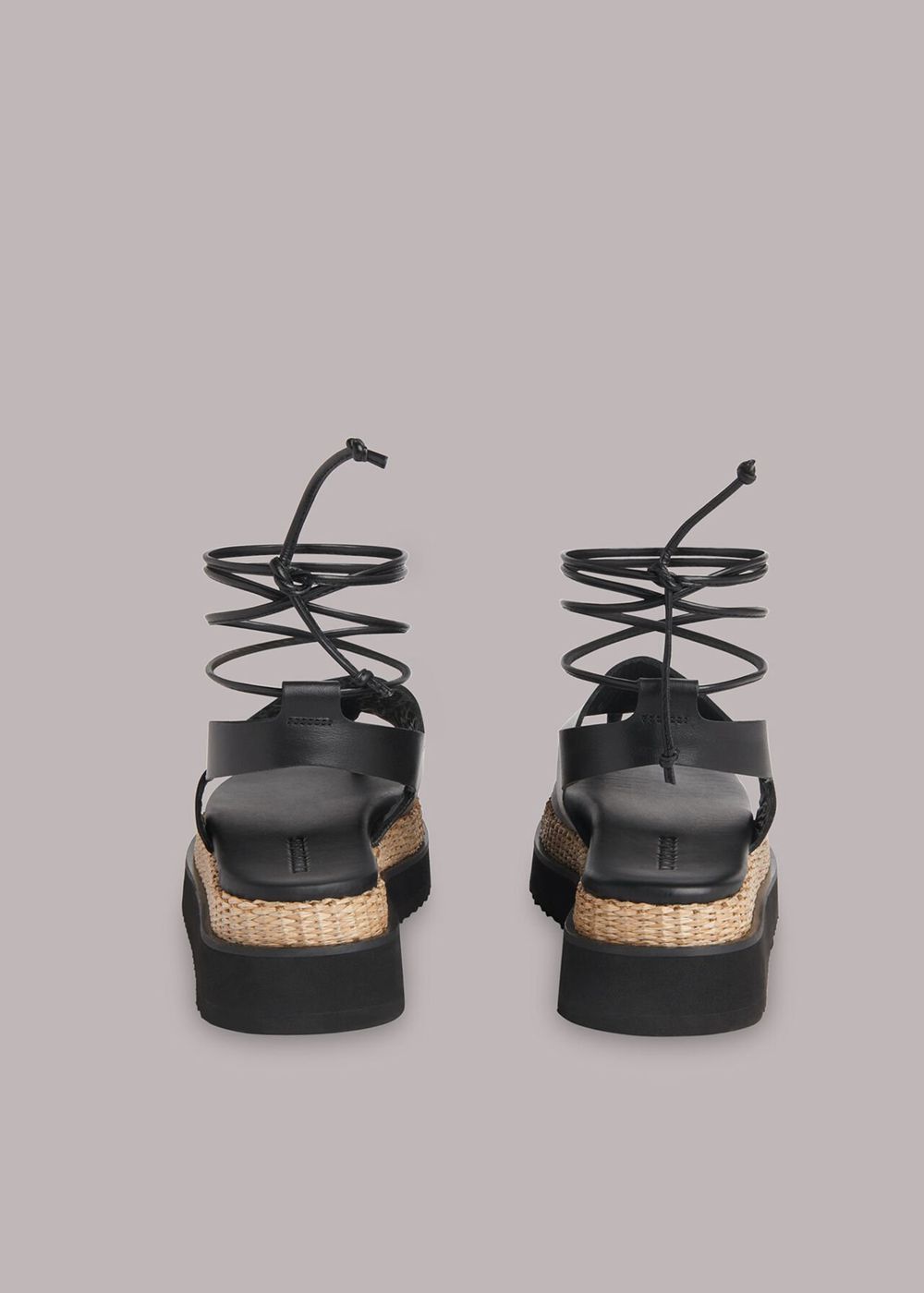 Whistles Lia Raffia Platform Sandals Black | US-49256KFTP