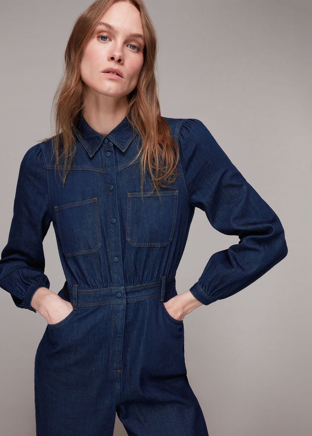 Whistles Lilly Denim Jumpsuit Blue | US-07236HNTJ