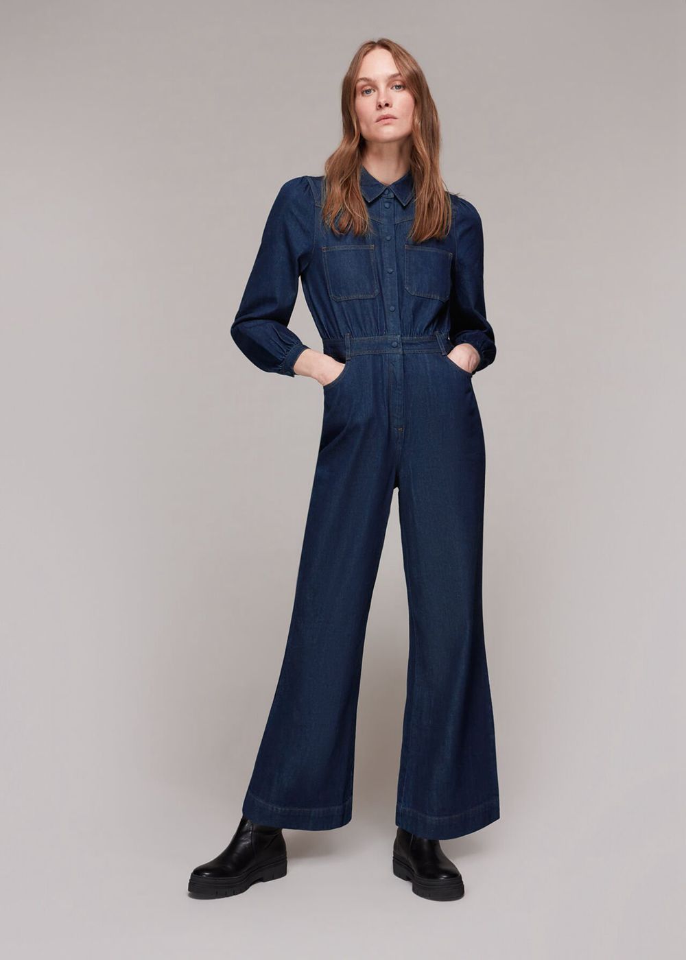 Whistles Lilly Denim Jumpsuit Blue | US-07236HNTJ