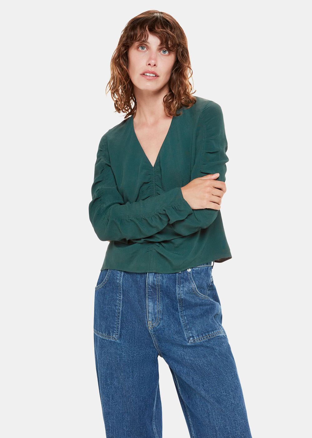 Whistles Lilly Gather Front Top Green | US-54902FGAU