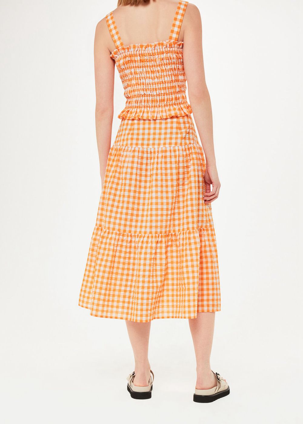 Whistles Lilly Tiered Gingham Skirts Orange / Multicolor | US-48216BOXI