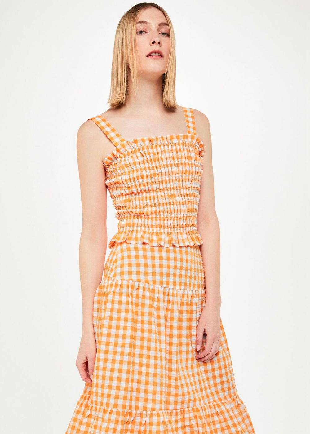 Whistles Lilly Tiered Gingham Skirts Orange / Multicolor | US-48216BOXI